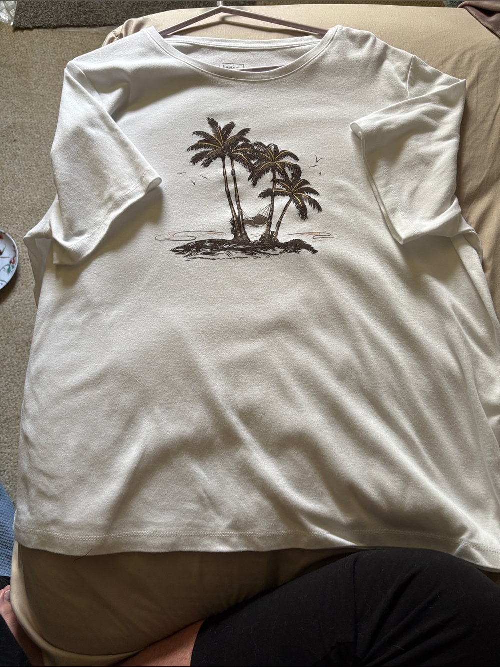 Women's Short Sleeve Tee with Palm Tree Graphic - White